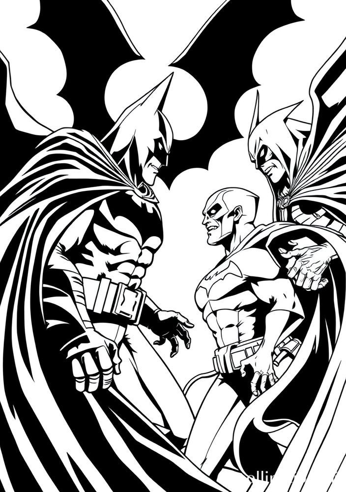 Desenho do Batman e seus vilões em uma confrontação