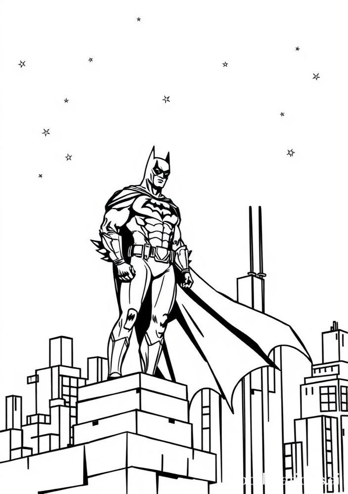Desenho do Batman em cima de um prédio para colorir