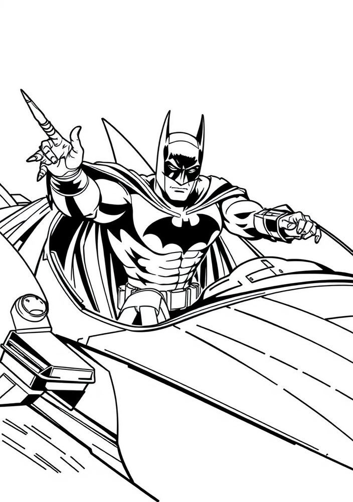 Desenho do Batman em seu Batmóvel para colorir