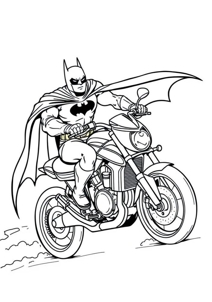Desenho do Batman em sua moto para colorir