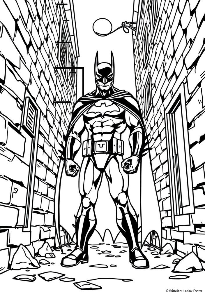 Desenho do Batman em um cruzamento sombrio para colorir