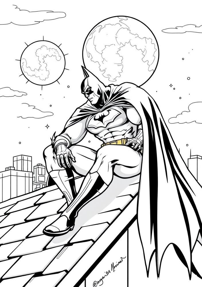 Desenho do Batman em um momento de descanso para colorir