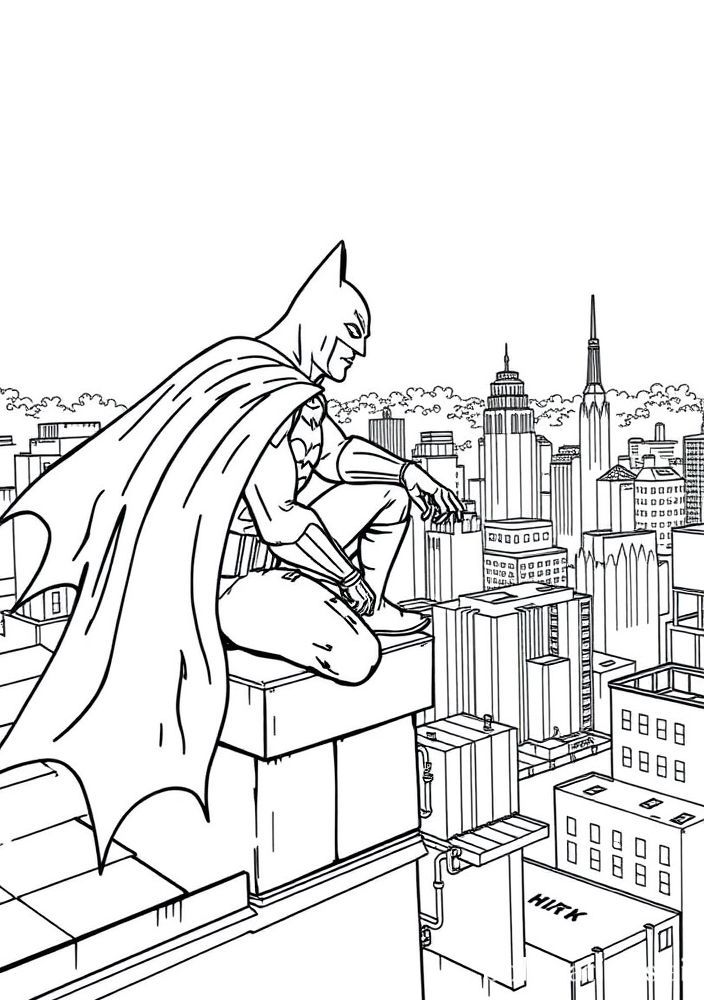 Desenho do Batman em um momento de reflexão para colorir