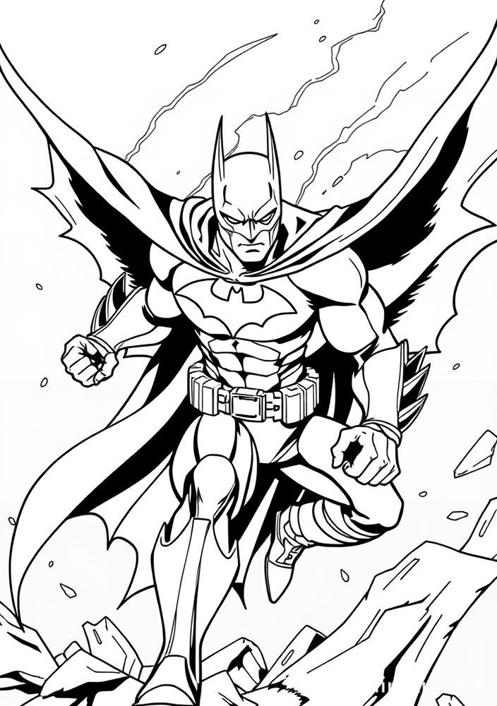 Desenho do Batman em uma cena de combate para colorir