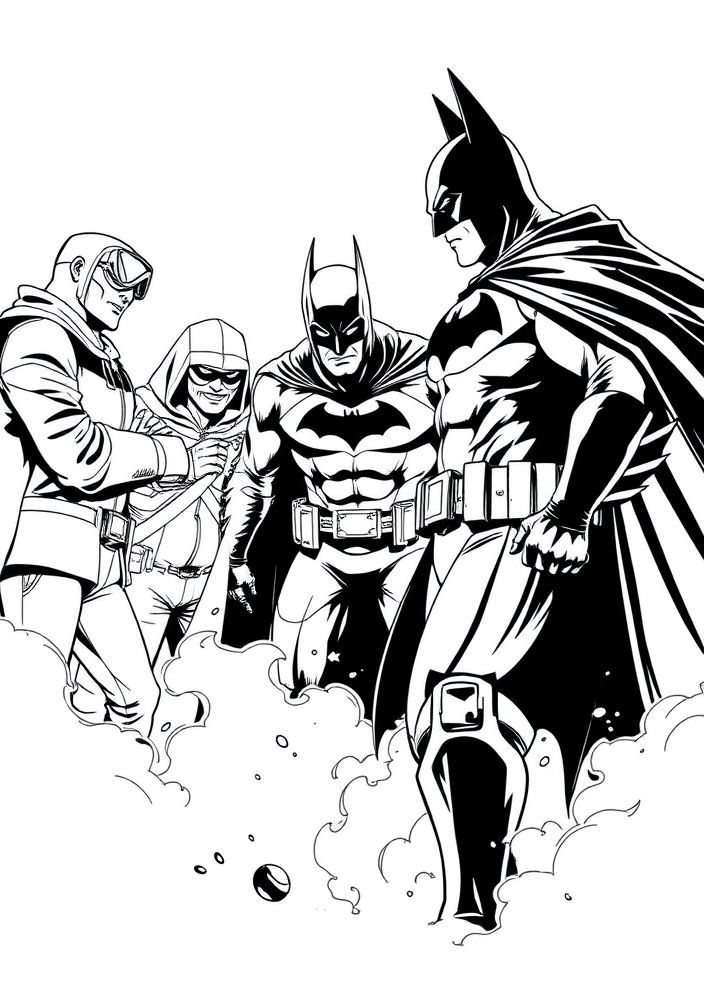 Desenho do Batman enfrentando uma gangue para colorir