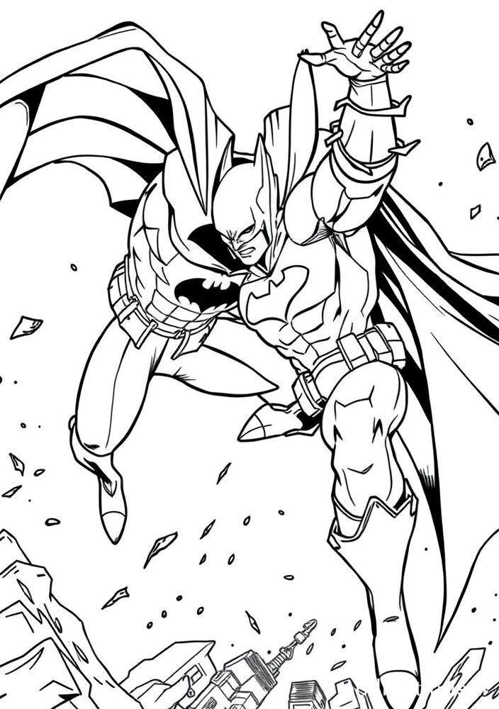 Desenho do Batman lutando com um vilão para colorir
