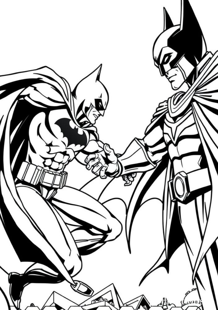 Desenho do Batman lutando contra um vilão para colorir