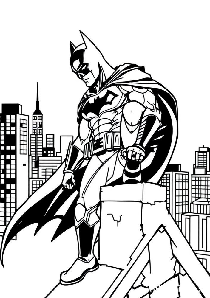 Desenho do Batman no topo de um prédio para colorir