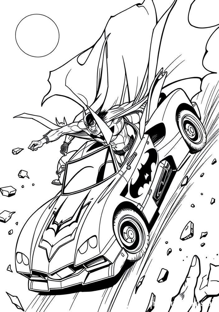 Desenho do Batmóvel em perseguição para colorir