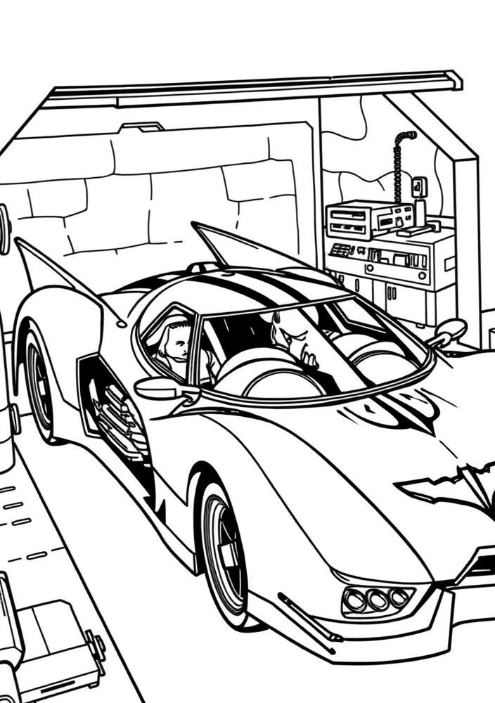 Desenho do Batmóvel em sua garagem para colorir