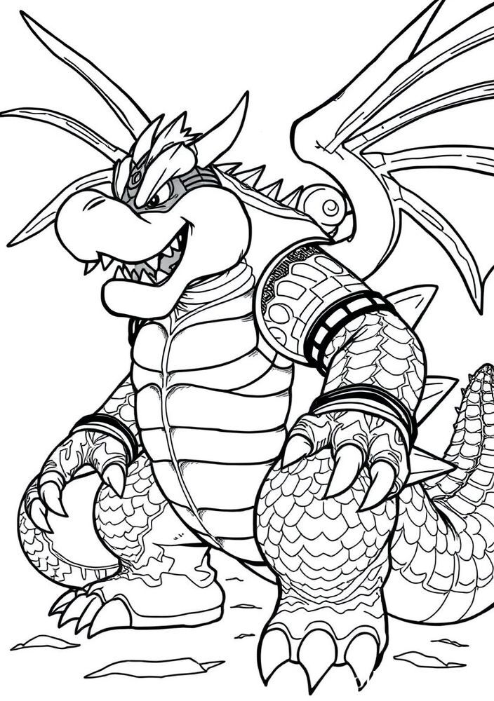 Desenho do Bowser como um dragão para colorir