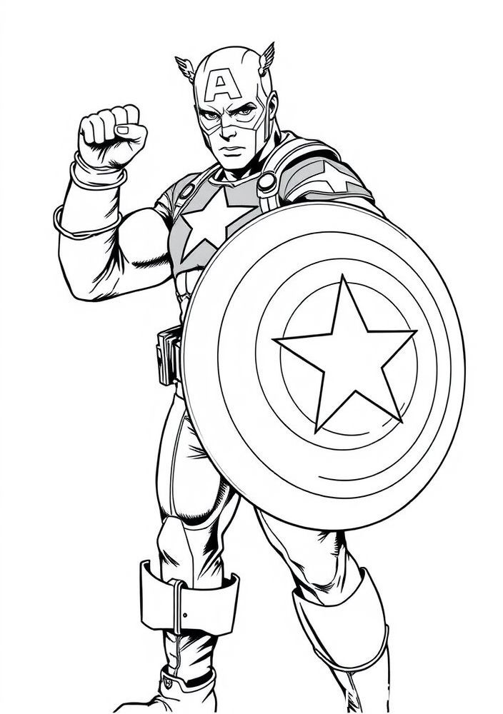 Desenho do Capitão América com escudo para colorir