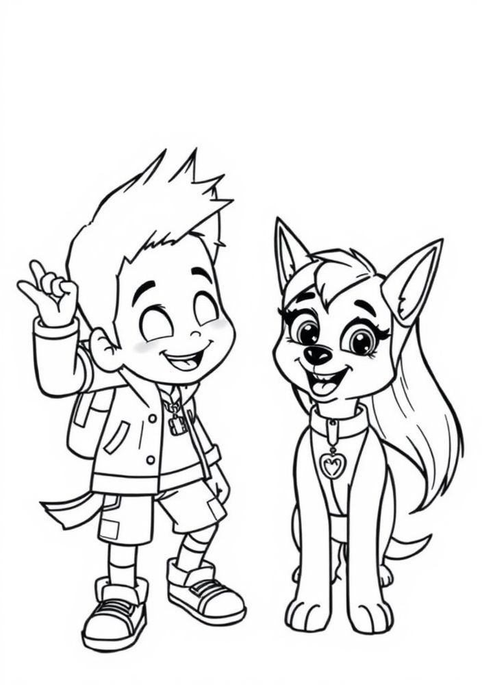 Desenho do Chase e Skye em um passeio divertido para colorir