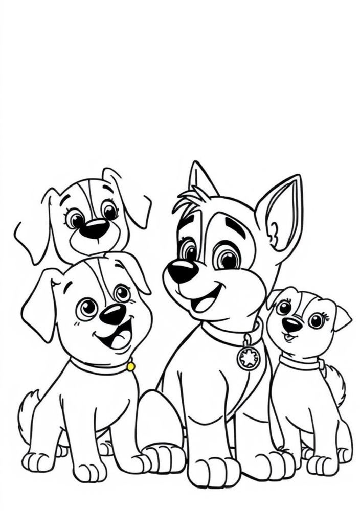 Desenho do Chase fazendo amizade com outros filhotes, para colorir