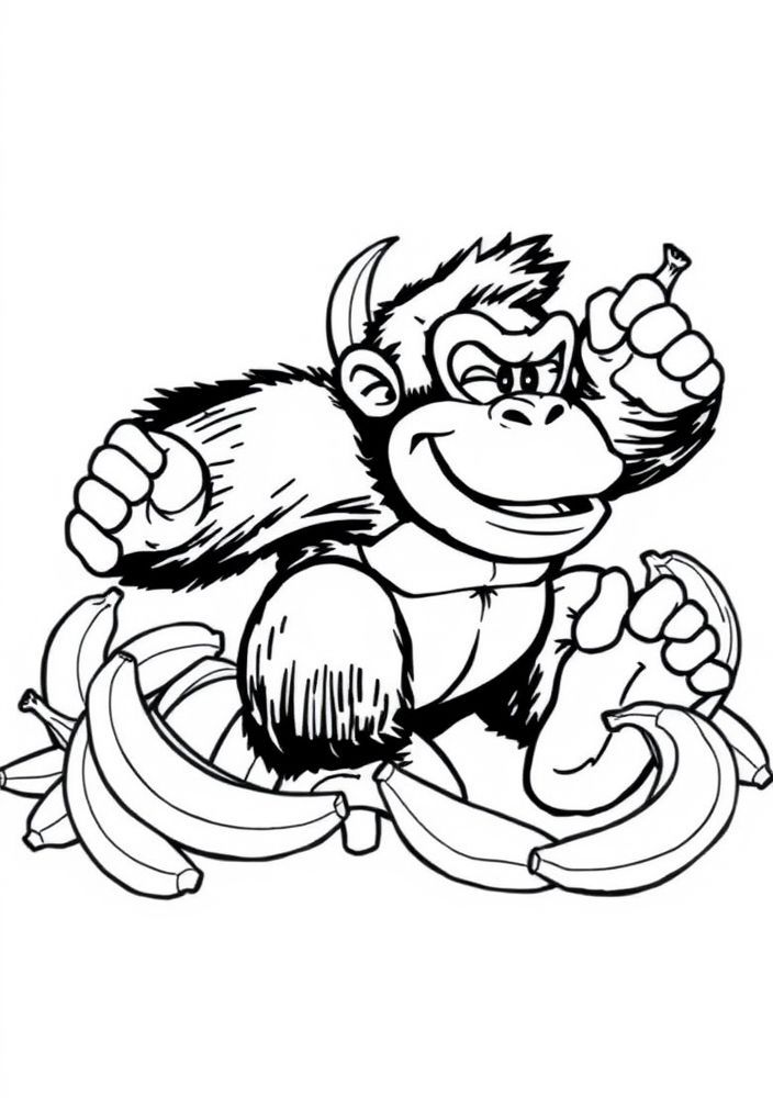 Desenho do Donkey Kong com bananas para colorir