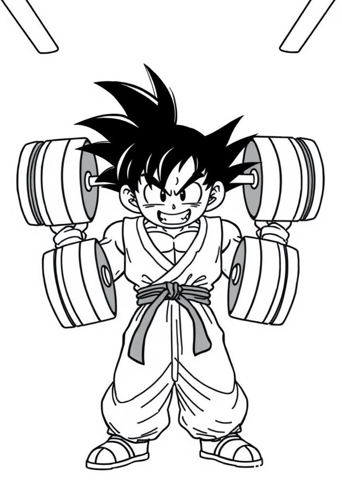 Desenho do Goku carregando peso para colorir