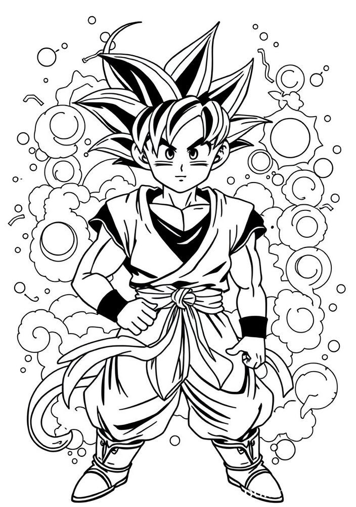 Desenho do Goku com as Esferas do Dragão para colorir
