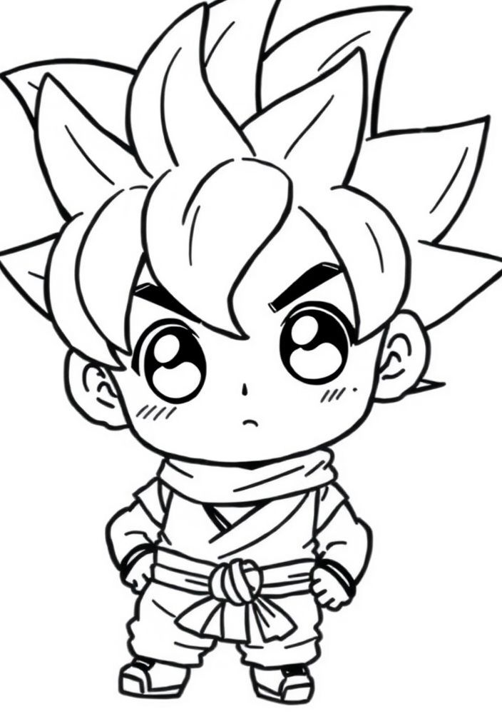Desenho do Goku como um personagem chibi para colorir