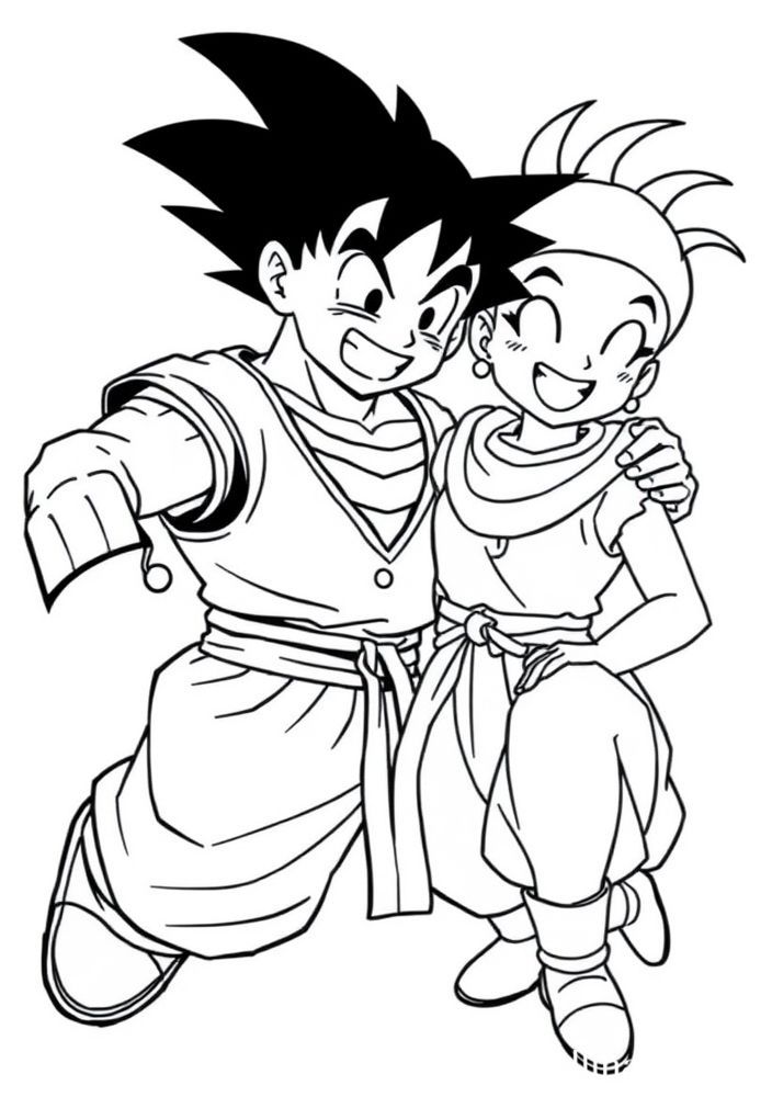 Desenho do Goku e Bulma para colorir