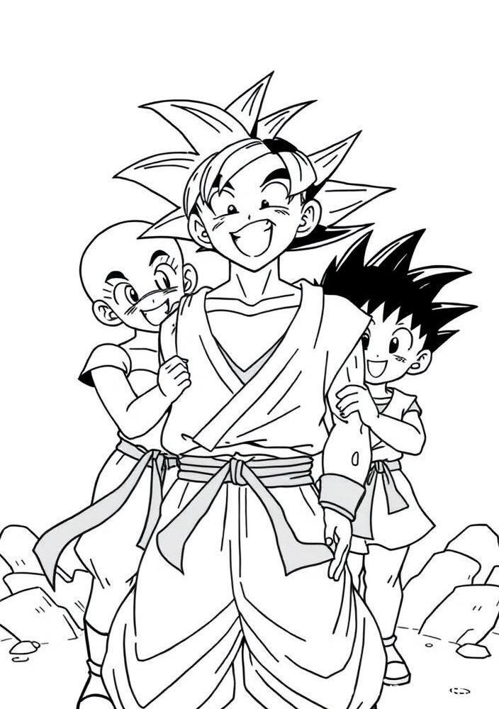 Desenho do Goku e seus amigos para colorir