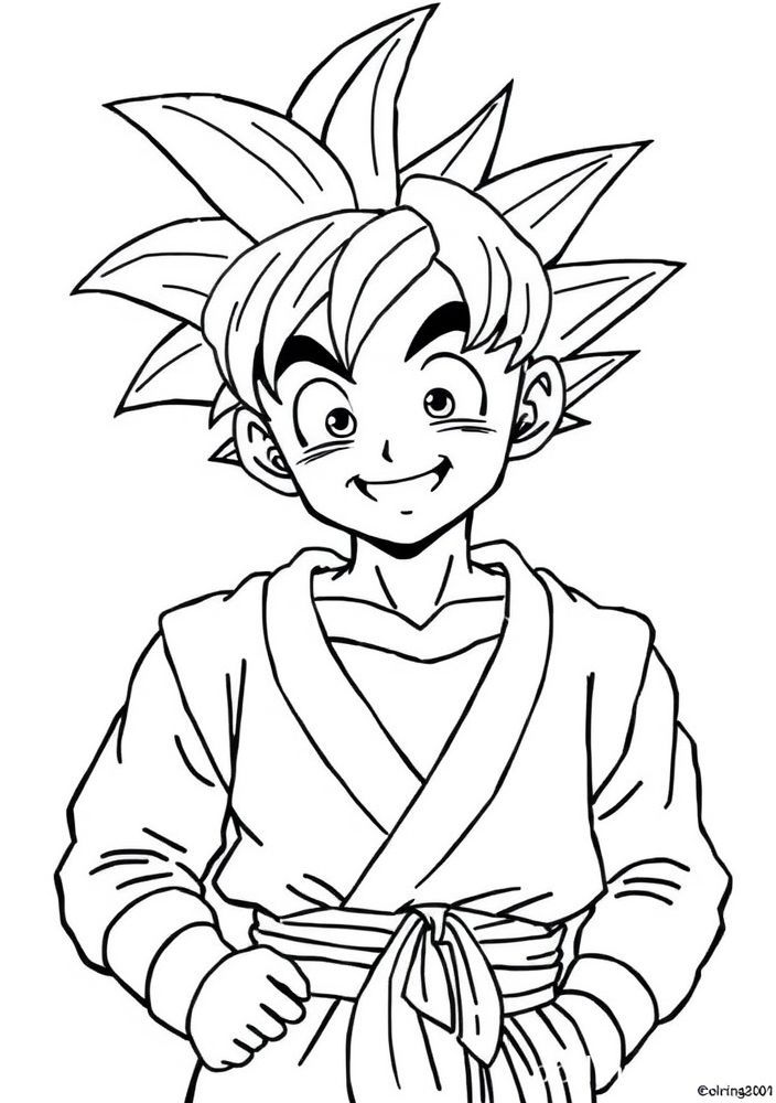 Desenho do Goku em sua forma padrão para colorir