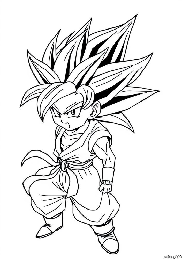 Desenho do Goku em transformação Super Saiyajin para colorir