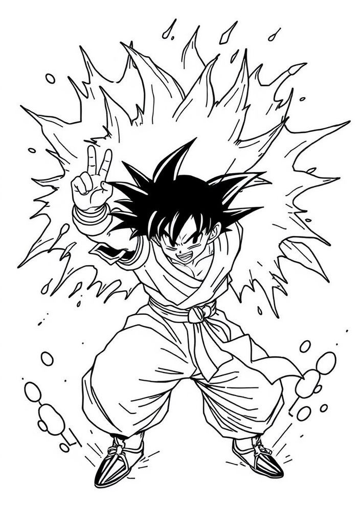 Desenho do Goku em um Kamehameha para colorir