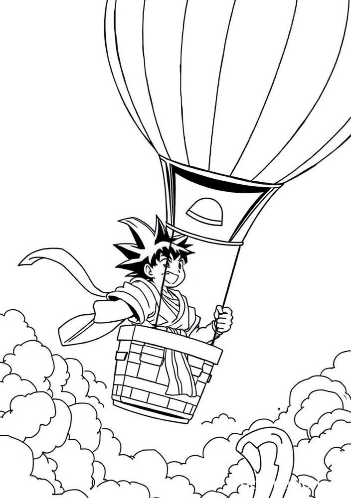 Desenho do Goku em um balão de ar quente para colorir