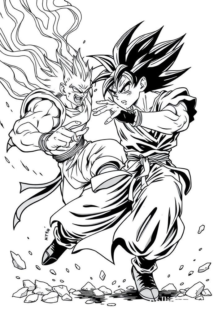 Desenho do Goku lutando contra Cell para colorir