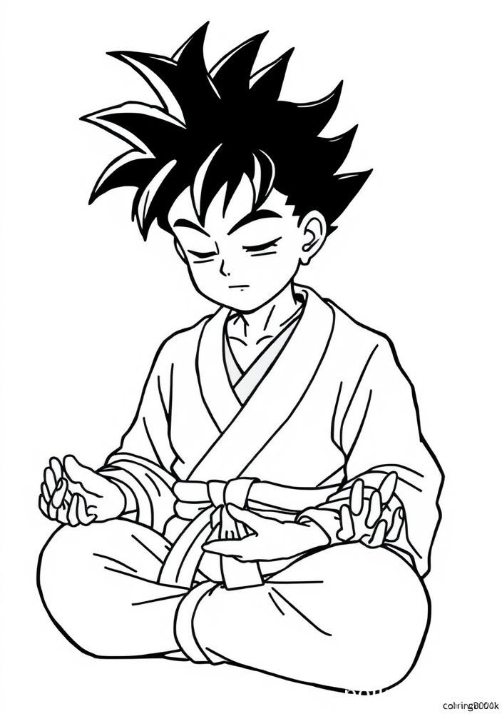 Desenho do Goku meditando para colorir