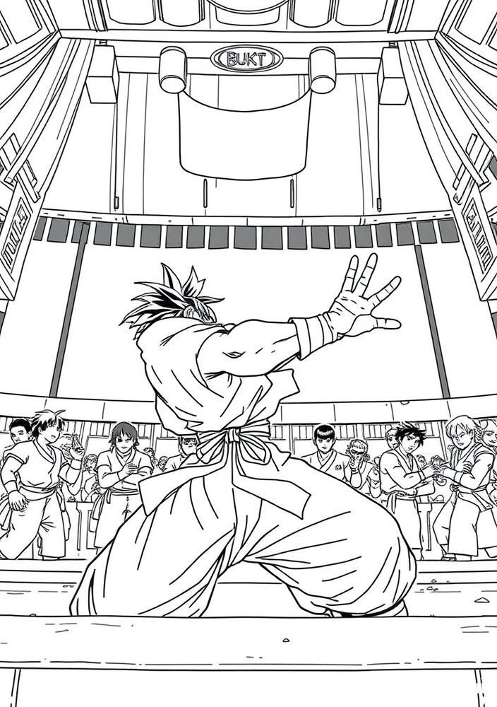 Desenho do Goku no torneio de artes marciais para colorir