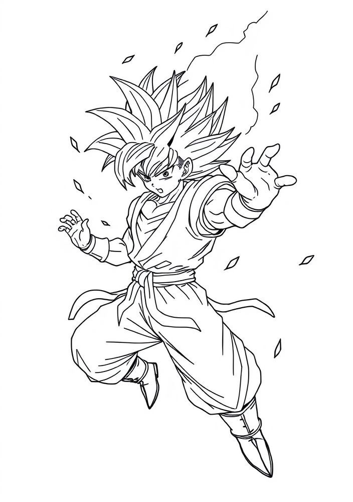 Desenho do Goku setransformando em Super Saiyajin 3 para colorir