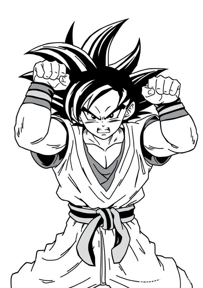 Desenho do Goku treinando para colorir