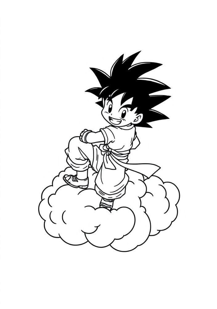 Desenho do Goku voando com a nuvem Kintoun para colorir