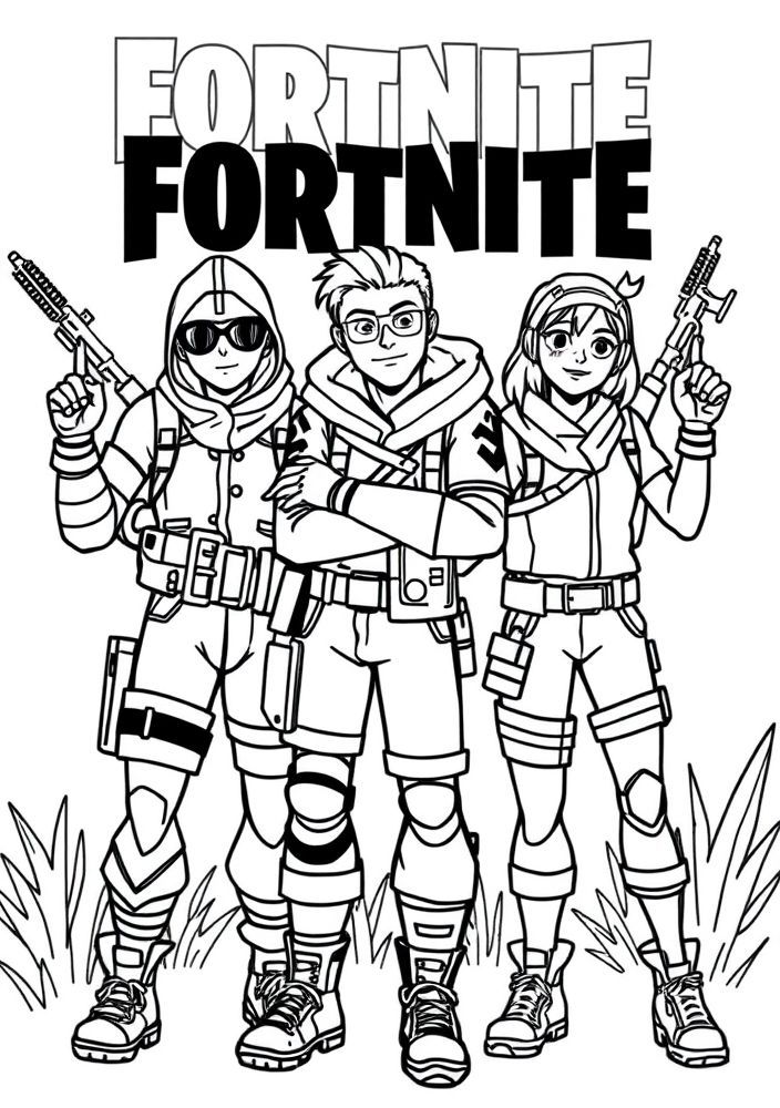 Desenho do Grupo de Amigos do Fortnite para colorir