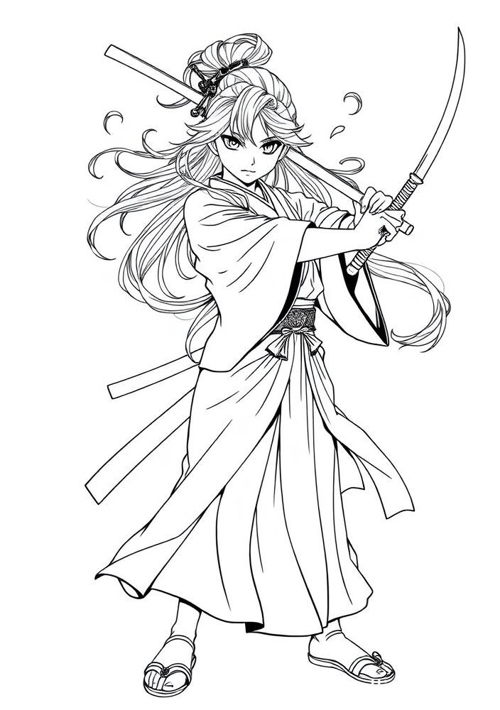 Desenho do Hashira Lutar com a Nichirin Blade para colorir