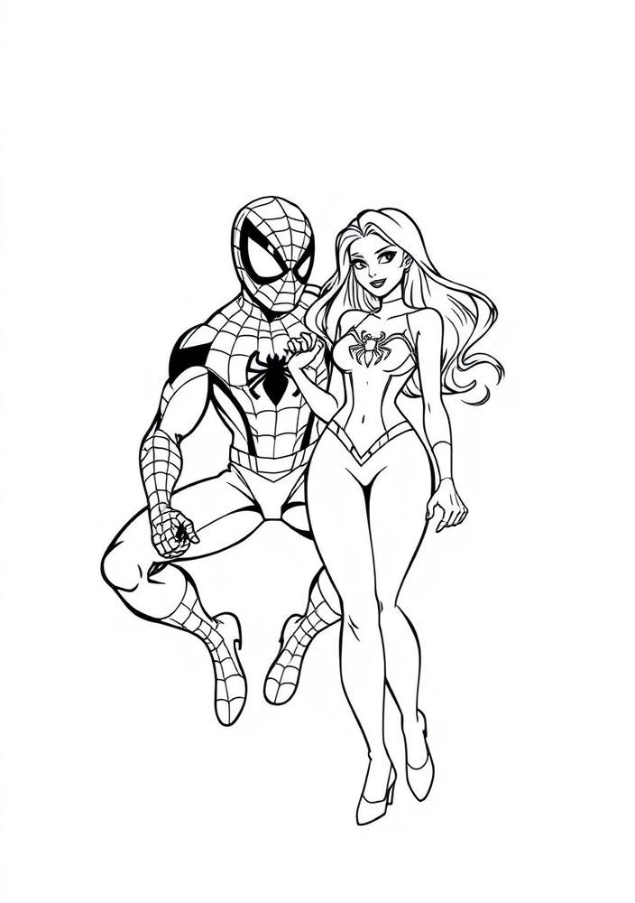 Desenho do Homem-Aranha com a Mary Jane para colorir