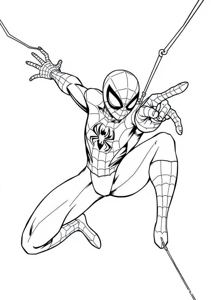 Desenho do Homem Aranha com a teia para colorir