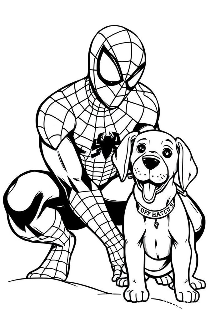 Desenho do Homem-Aranha com um cachorro para colorir