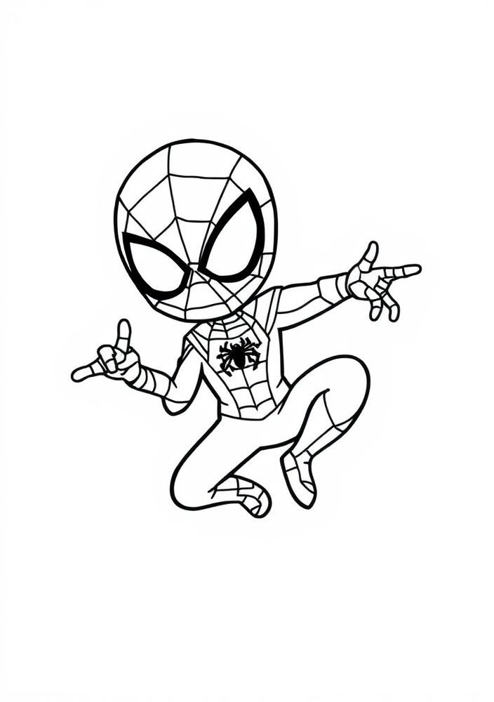 Desenho do Homem-Aranha como um super-herói kawaii para colorir