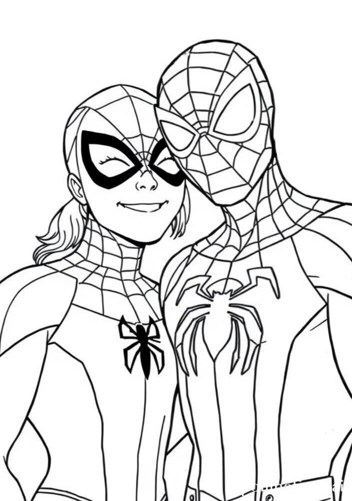 Desenho do Homem Aranha e Gwen Stacy para colorir
