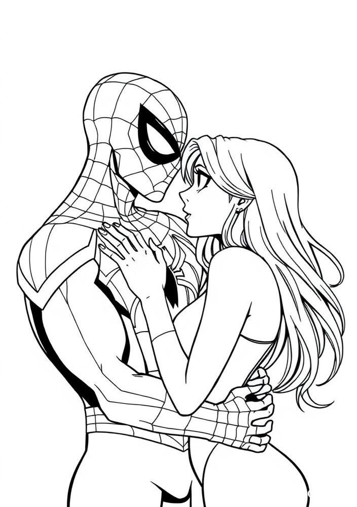 Desenho do Homem Aranha e Mary Jane para colorir