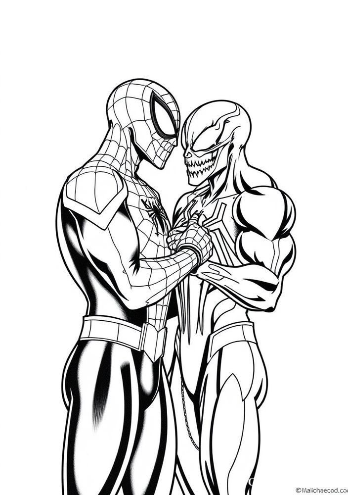 Desenho do Homem Aranha e o Venom se reconciliando para colorir