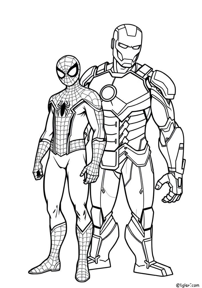 Desenho do Homem Aranha e seu amigo Homem de Ferro para colorir