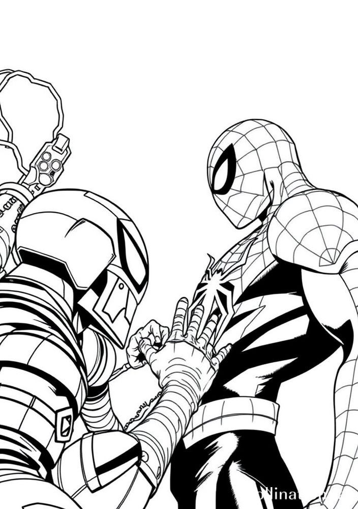 Desenho do Homem Aranha e seus adversários prontos para a batalha para colorir