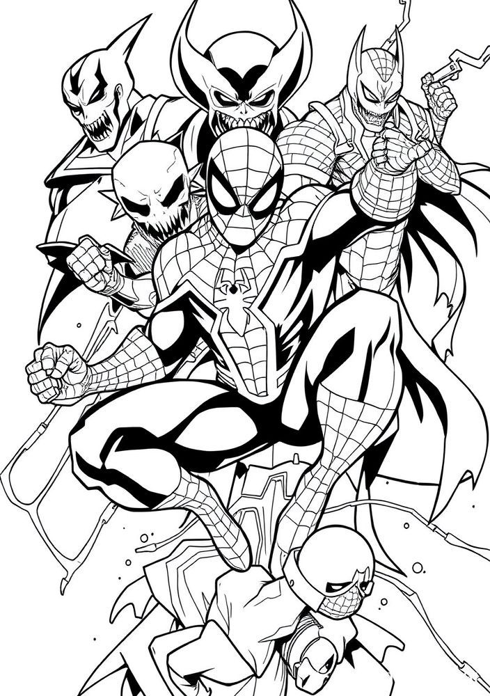 Desenho do Homem Aranha e seus inimigos clássicos para colorir