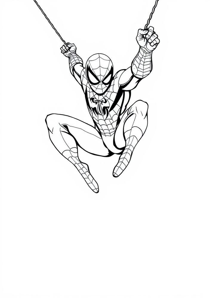 Desenho do Homem Aranha e sua teia para colorir