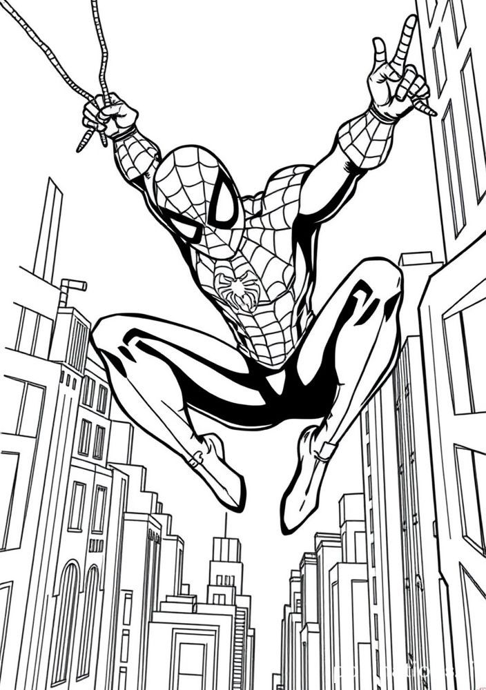 Desenho do Homem-Aranha em ação para colorir