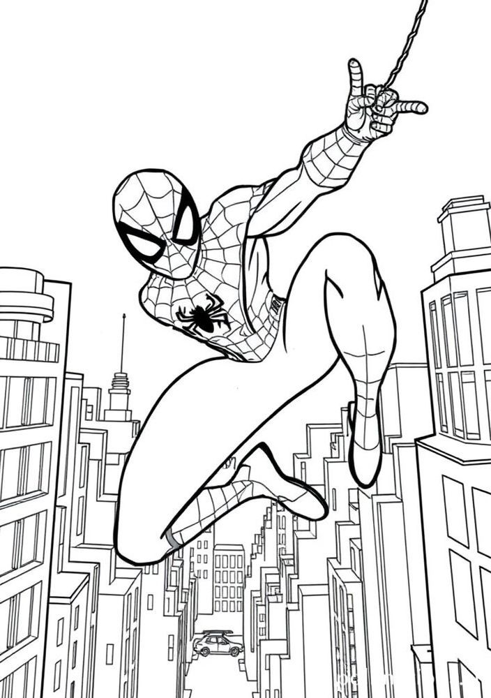 Desenho do Homem Aranha em ação para colorir