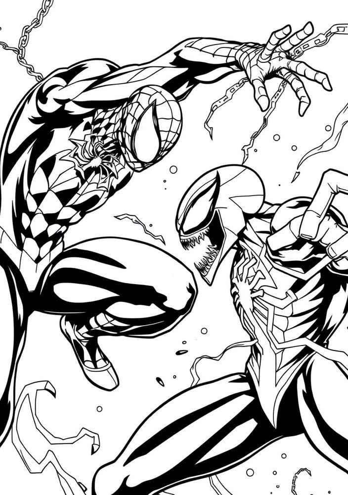 Desenho do Homem Aranha em duelo com Venom para colorir